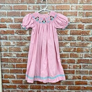 Pink and blue penguin smocked dress
